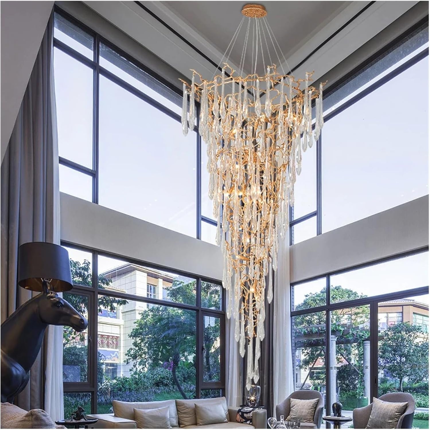 Grand hall luxury crystal chandelier review testing: ambient light distribution and sparkle effect in living room